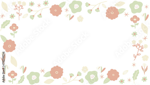 オレンジと黄色と緑の春めくお花フレーム