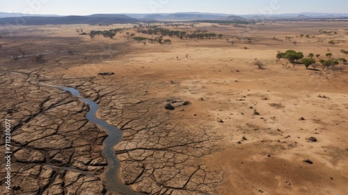 From above, the effects of a severe drought are visible in stark contrast to the surrounding areas, with a landscape of its usual abundance.