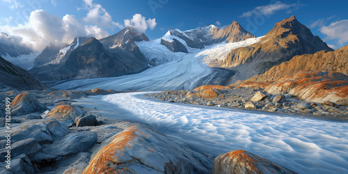 melted glacier among rocks in the highlands