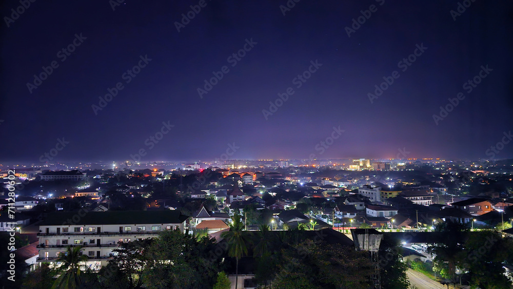 Night view of downtown laos from the top of the high building, laos, asian