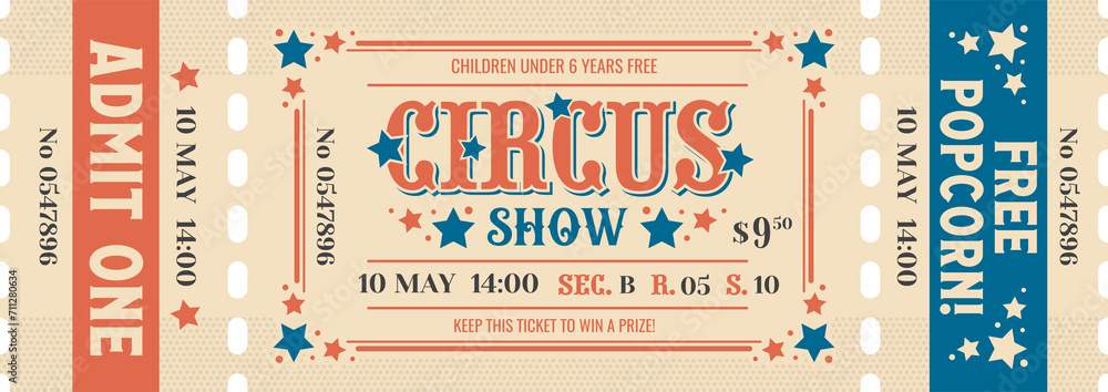 Circus show full ticket, admit one vintage coupon - obrazy, fototapety, plakaty 