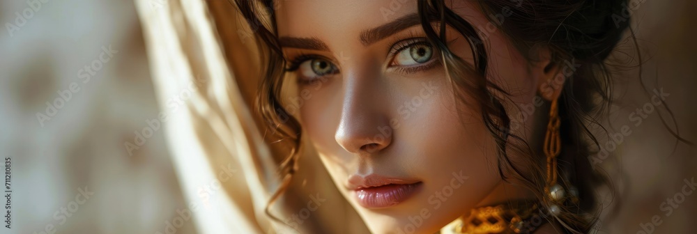 Woman in the Goddess Ancient Roman Empire Beauty Style - Beautiful Goddess Girl Background created with Generative AI Technology - obrazy, fototapety, plakaty 