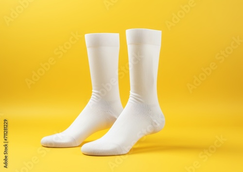 White socks ghost mannequin concept isolated on yellow background