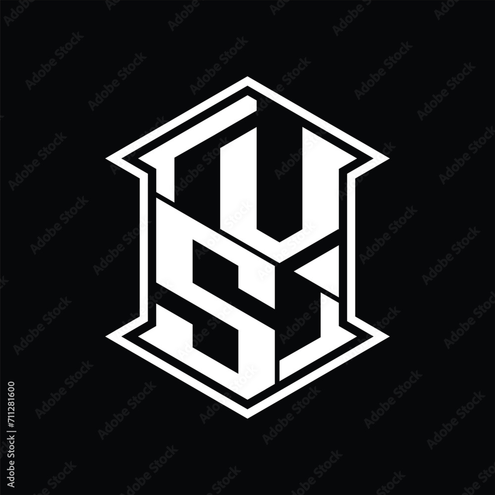 VS Logo monogram hexagon shield shape up and down with sharp corner isolated style design VS Logo monogram hexagon shield shape up and down with sharp corner isolated style design
