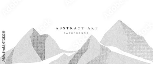 Abstract mountain background vector. Mountain landscape with line art pattern, dotted, pen, pencil lines, halftone. Grunge noise hills art wallpaper design for print, wall art, cover and interior.