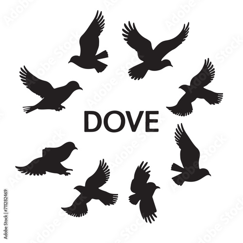 Peace Dove 9  Flying Bird  Black Silhouette  set of birds birds Vector Illustration isolated on white backgroun