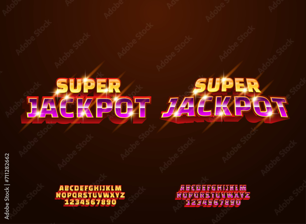 Shiny 3d super jackpot logo text effect with glowing flare