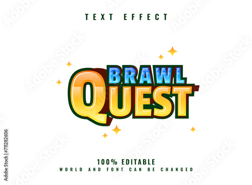 Brawl quest playful funny game logo title text effect with sparkle star