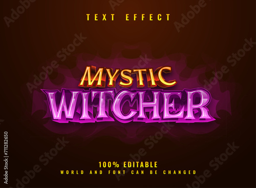 mystic witcher fantasy game logo title text effect with gold and violet shiny style