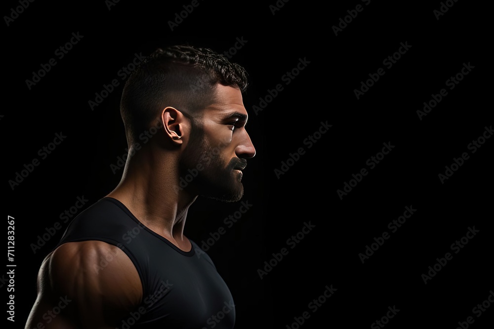 Fit Man with Beard - Black Background, Sport Vibes, Gym Fit Man with Beard - Black Background, Sport Vibes, Gym