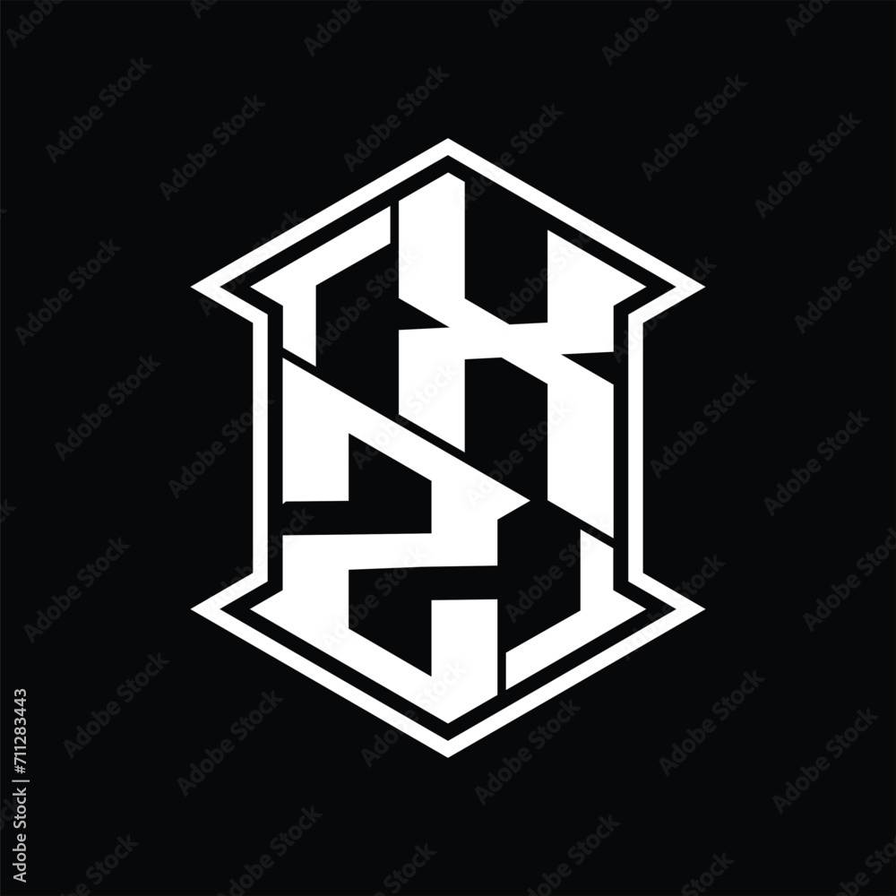 XZ Logo monogram hexagon shield shape up and down with sharp corner isolated style design XZ Logo monogram hexagon shield shape up and down with sharp corner isolated style design