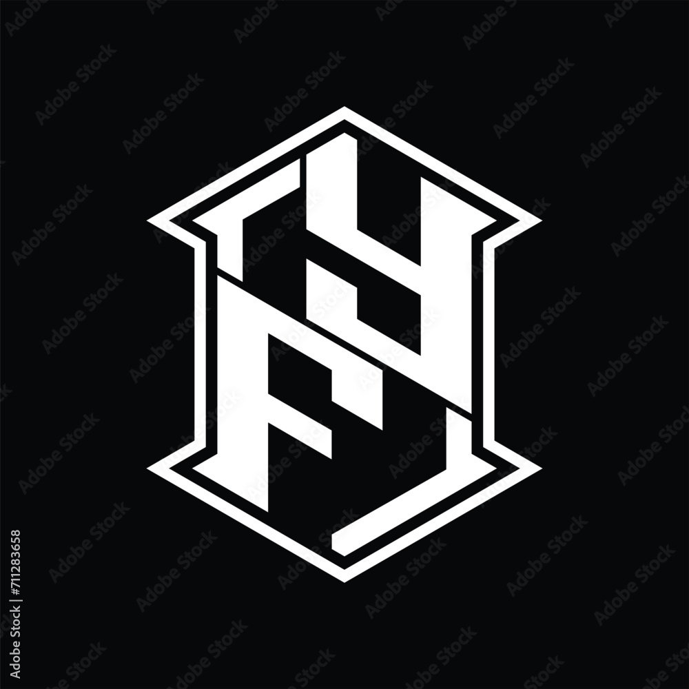 YF Logo monogram hexagon shield shape up and down with sharp corner isolated style design YF Logo monogram hexagon shield shape up and down with sharp corner isolated style design