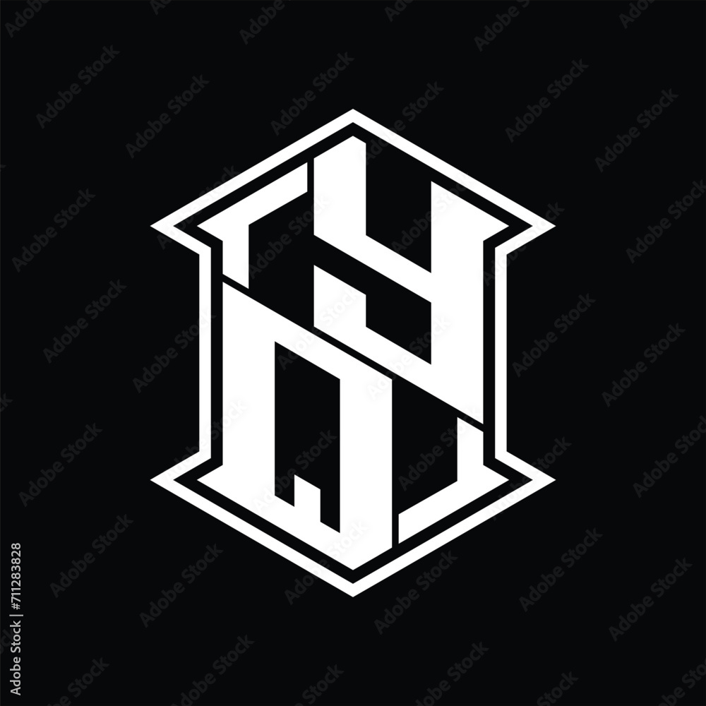 YQ Logo monogram hexagon shield shape up and down with sharp corner isolated style design YQ Logo monogram hexagon shield shape up and down with sharp corner isolated style design