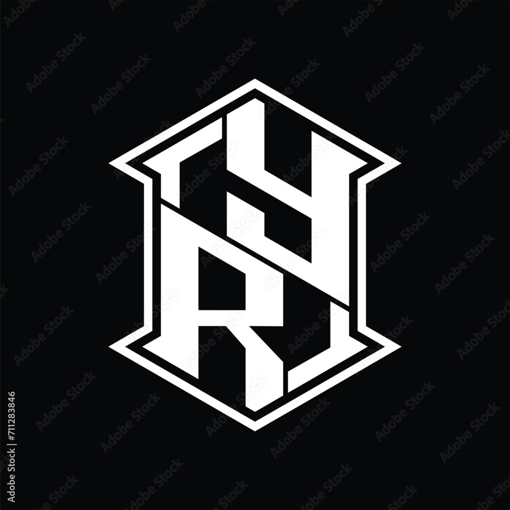 YR Logo monogram hexagon shield shape up and down with sharp corner isolated style design YR Logo monogram hexagon shield shape up and down with sharp corner isolated style design