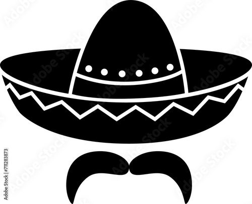 Sombrero hat and mariachi musician moustaches icon