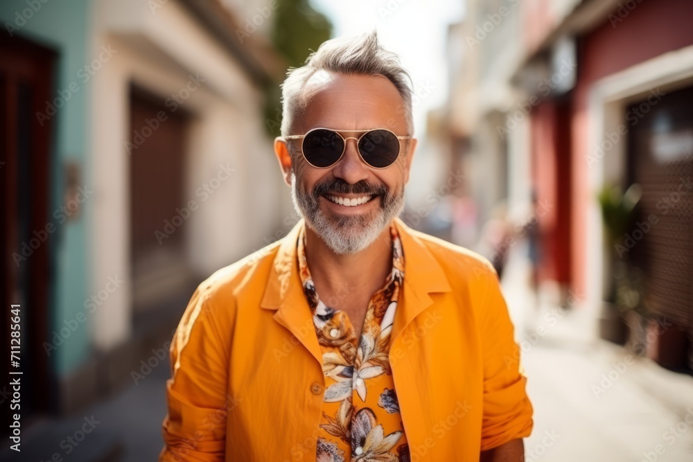 Portrait of a handsome middle-aged man with sunglasses in the city Portrait of a handsome middle-aged man with sunglasses in the city