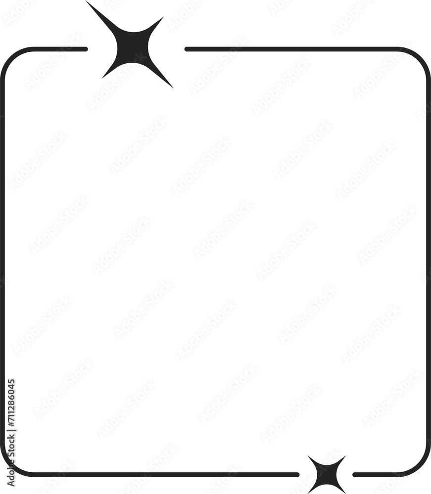 Think line square frame with sparkle stars Think line square frame with sparkle stars