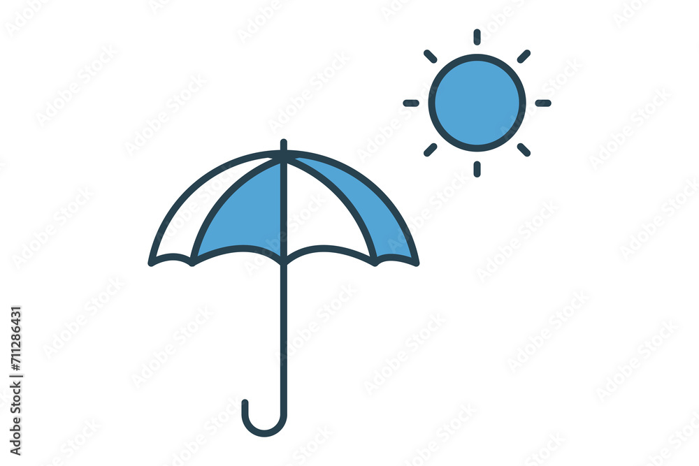 Sun and umbrella icon. icon related to sun protection and relaxation. flat line icon style. element illustration
