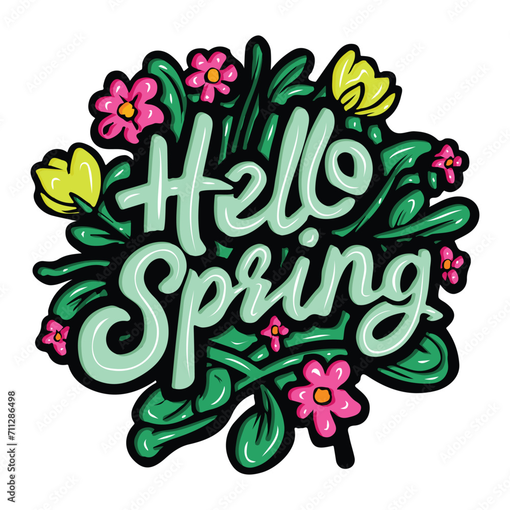 hello spring with hand drawn design hello spring with hand drawn design