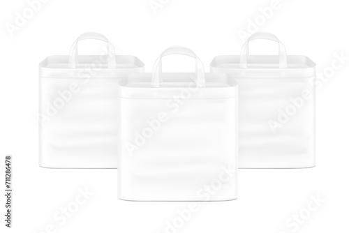 Stand bag with handle mockups. Vector illustration isolated on white background. Ready for your design. Suite for the presentation of diaper, wet wipes, foods, household, etc. EPS10.