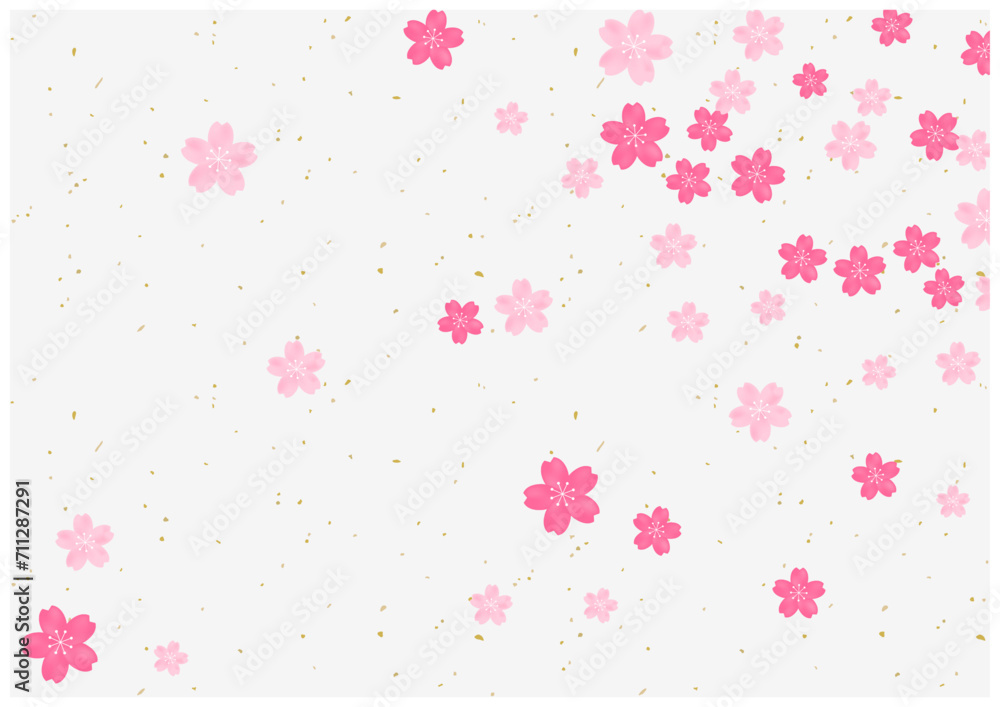 桜吹雪が美しい桜の花の散る春の和風フレーム背景2和紙