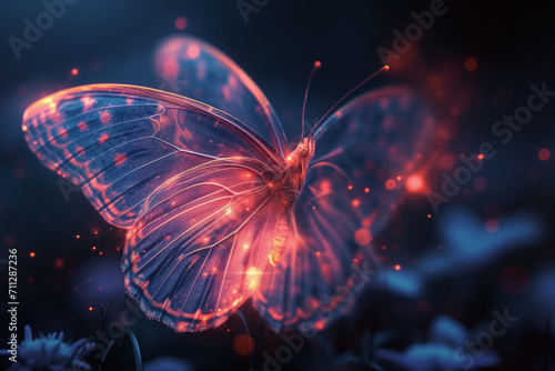 Luminous Background with a Delicate Transparent Butterfly, Ethereal and Graceful