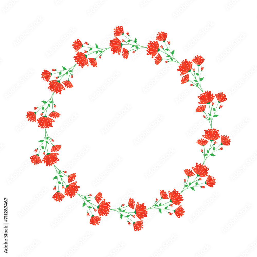 Vector hand drawn floral wreath on white background