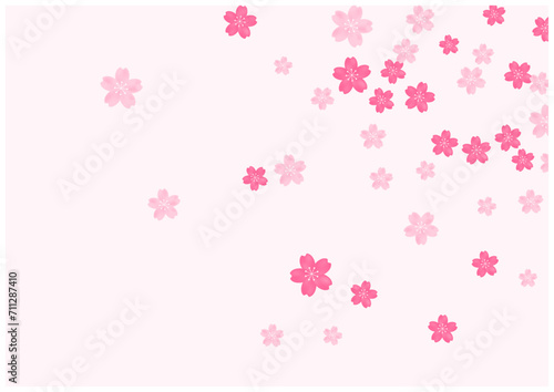 桜吹雪が美しい桜の花の散る春の和風フレーム背景2薄桜色