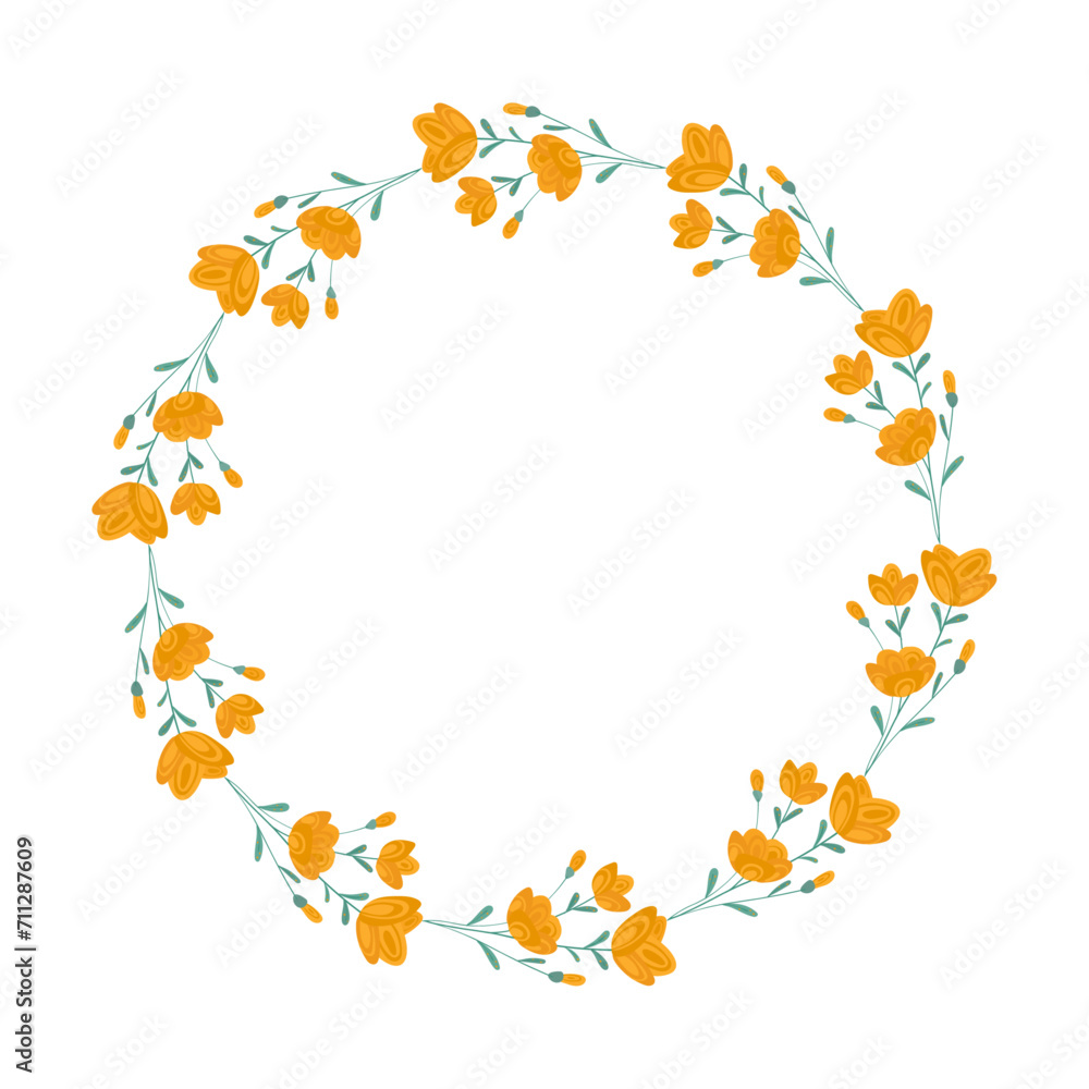 Vector hand drawn floral wreath on white background Vector hand drawn floral wreath on white background