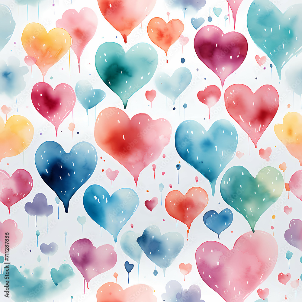 Cute Simple Watercolor Pastel Boho, A Colorful Heart Shapes On A White Background