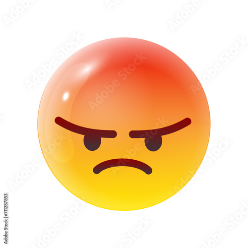 Vector angry emoji with red face on white background