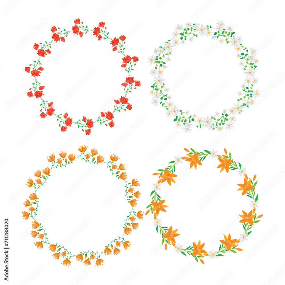 Vector hand drawn floral wreath collection