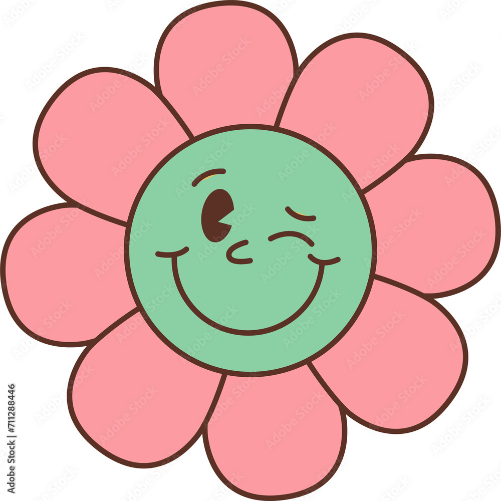 Winking groovy daisy flower, character with face Winking groovy daisy flower, character with face