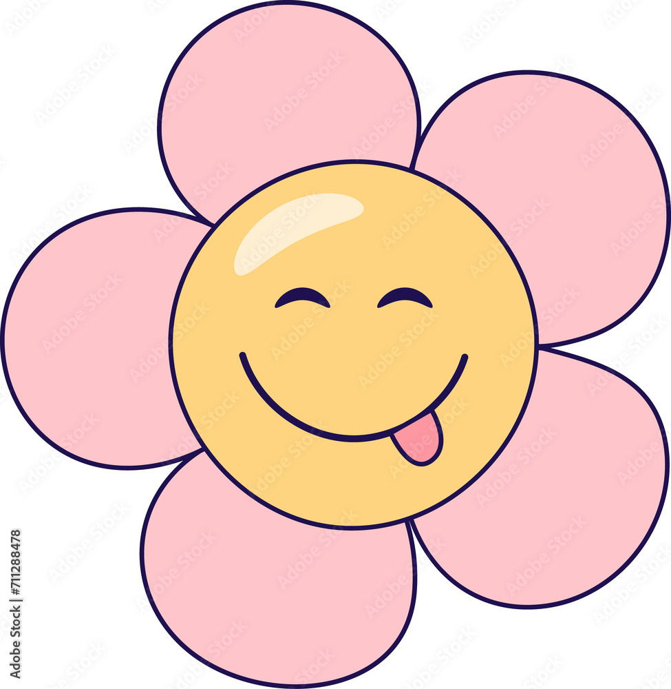 Playful daisy flower, groovy cartoon personage Playful daisy flower, groovy cartoon personage