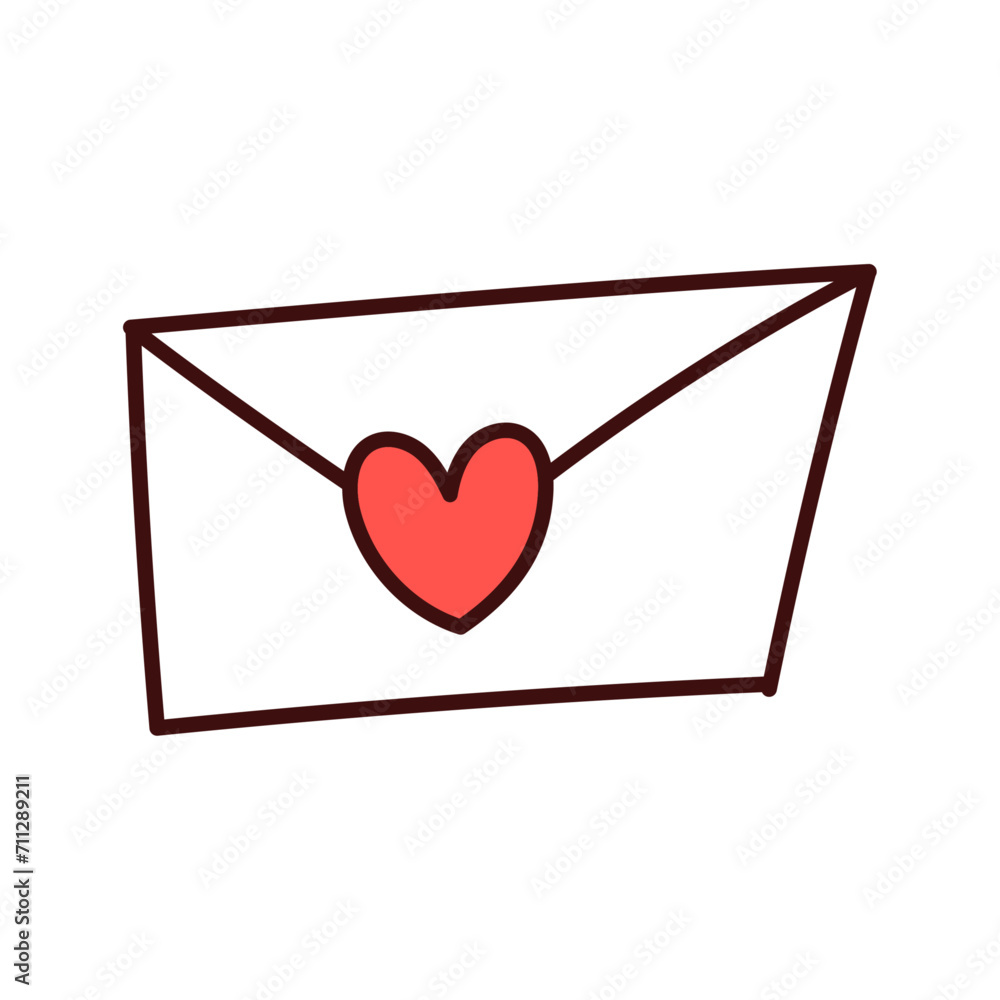 envelope in doodle style on white background with hearts