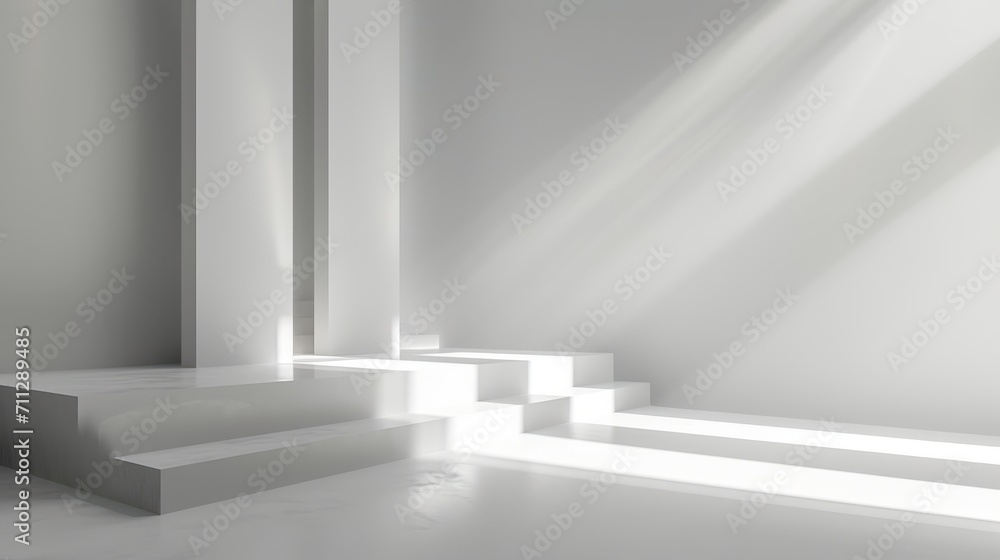 Obraz premium Minimalist Interior Design with Dramatic Sunlight Casting Sharp Shadows and Highlighting the Purity of the Space