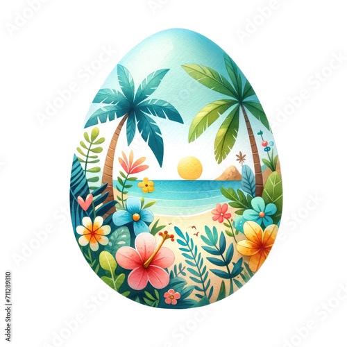 Gnomes, eggs, paradise gnome, summer theme and easter egg Watercolor clipart for easter holiday