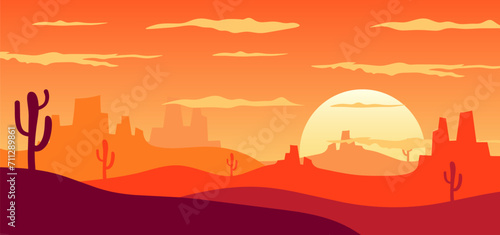 sunset in the desert background vector design