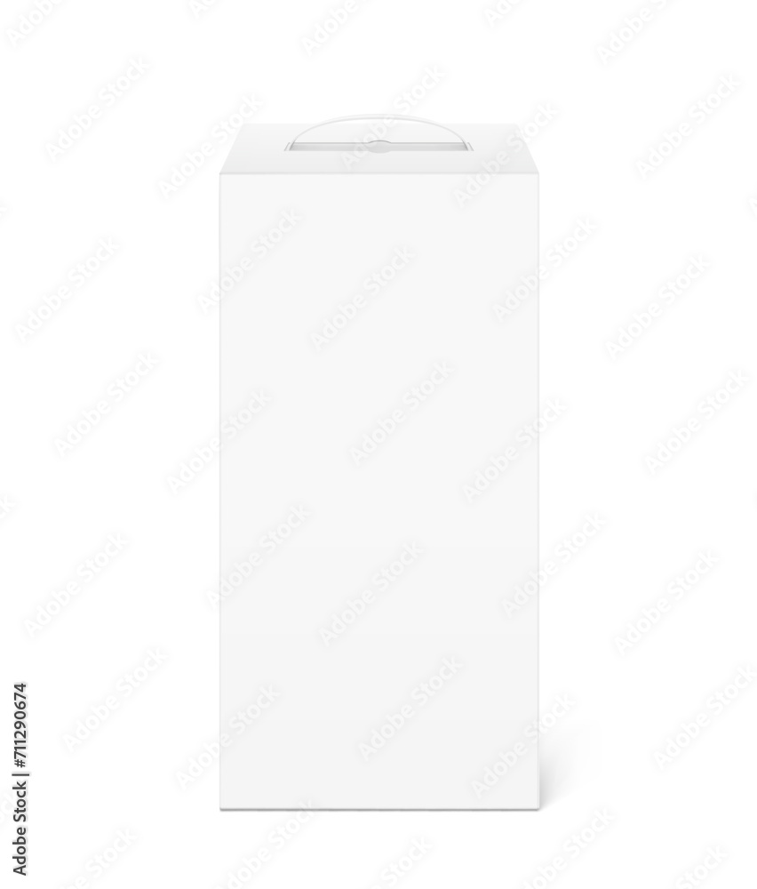 Cardboard bag box with plastic handle mockup. Front view. Vector illustration isolated on white background. Ready and simple to use for your design. EPS10. Cardboard bag box with plastic handle mockup. Front view. Vector illustration isolated on white background. Ready and simple to use for your design. EPS10.