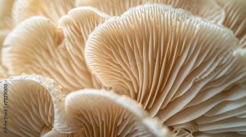 Close-up View of Oyster Mushrooms Texture, Exquisite Detail of Organic Growth in Natural Light