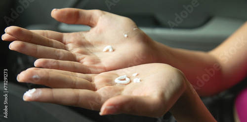 Cream on female hand. Spa and treatment