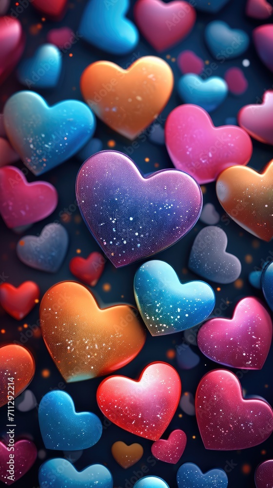 Fototapeta premium Festive background with colorful hearts. Generative AI.