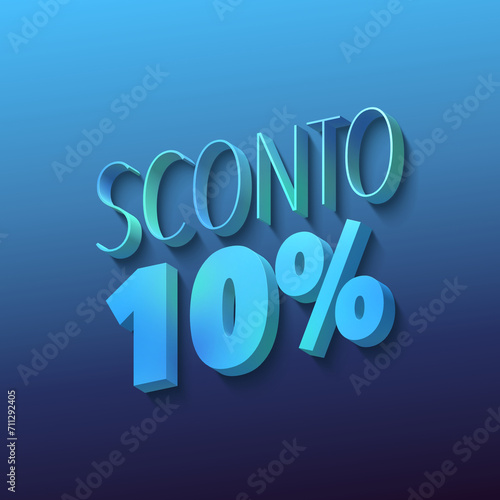 sconto 10%, Italian words for 10 percent off, sale, 3d numbers on blue background, 3d rendering photo