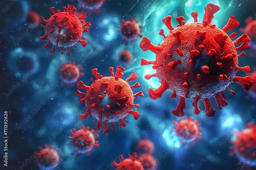 Viruses influenza as dangerous flu strain cases as a pandemic. Microscope virus close up. Viruses influenza as dangerous flu strain cases as a pandemic. Microscope virus close up.