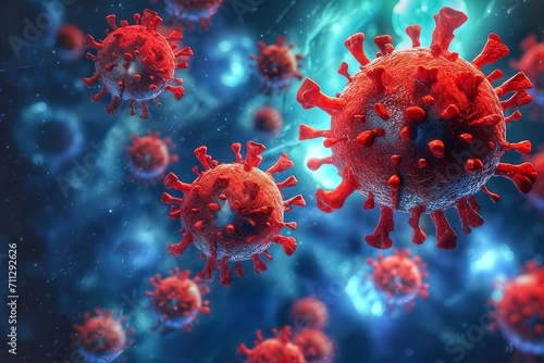 Viruses influenza as dangerous flu strain cases as a pandemic. Microscope virus close up.