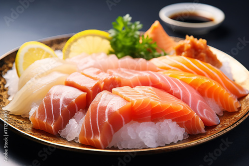 Different raw sashimi fish on plate
