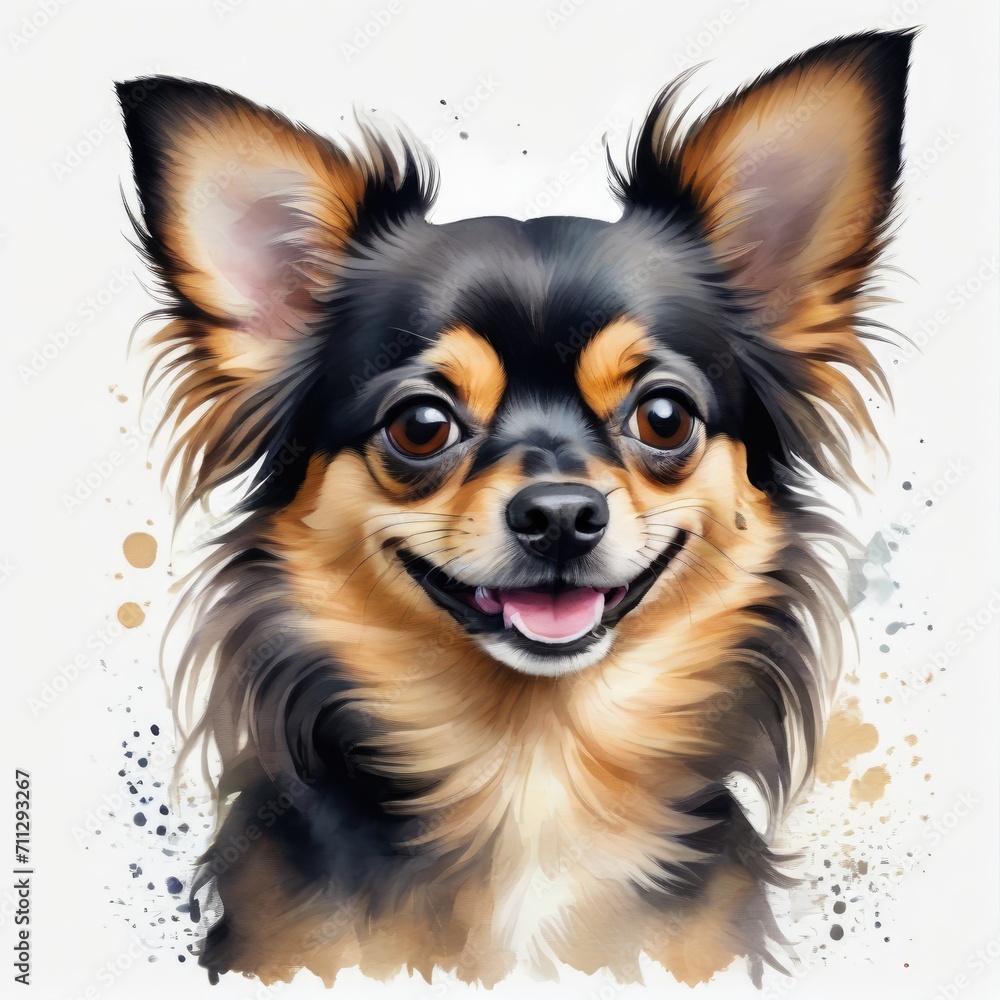 Watercolor black and tan chihuahua dog Watercolor black and tan chihuahua dog