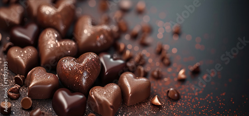 Festive background with chocolate hearts. Generative AI.