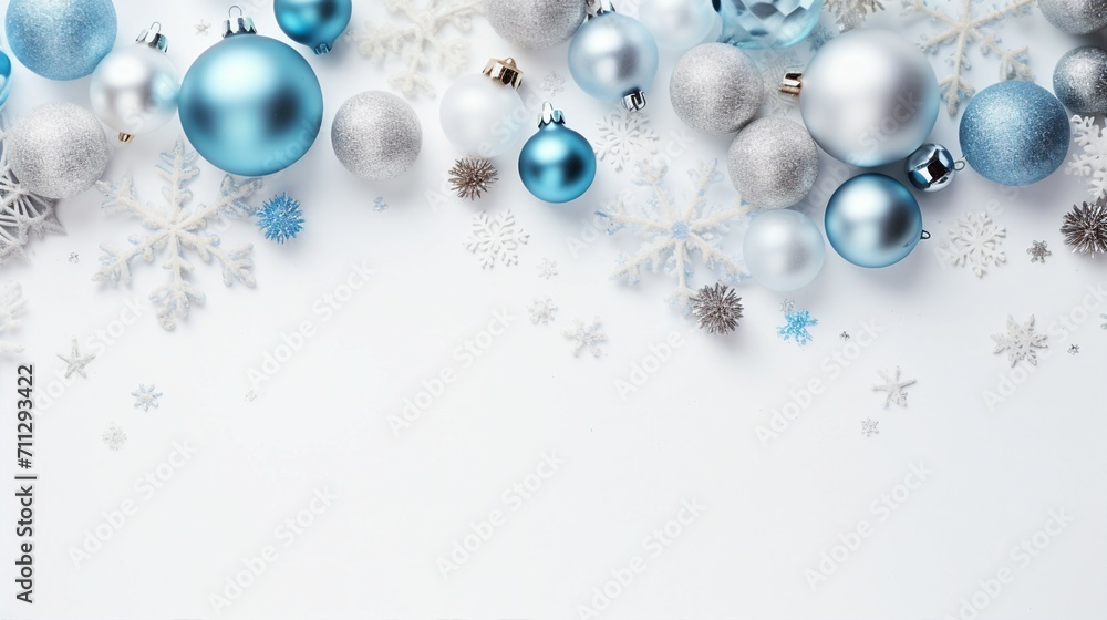 Joyful Christmas Decorations in Blue, White, and Silver - Festive Baubles, Snowflakes, and Stars on Isolated Background for a Merry Holiday Celebration Joyful Christmas Decorations in Blue, White, and Silver - Festive Baubles, Snowflakes, and Stars on Isolated Background for a Merry Holiday Celebration
