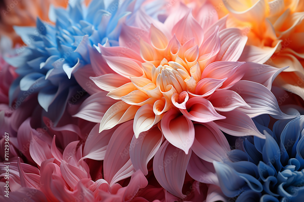 A 3D depiction of a pastel-colored chrysanthemum, with intricate petals gently layered. A 3D depiction of a pastel-colored chrysanthemum, with intricate petals gently layered.